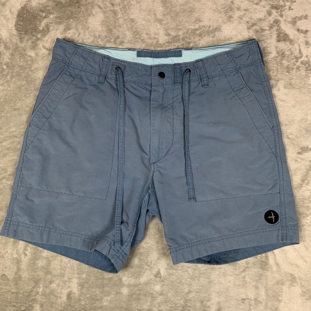 Relwen Drawstring Paddle Shorts Mens 30 Blue 6" Inseam Distressed Stains FLAW